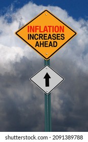inflation ahead road sign over blue sky with clouds