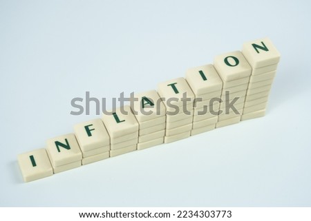 Inflation and economic crisis concept, finance news banner, inflation text on white blocks, rising prices and tax idea, cris and collapse, bad economy