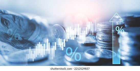 Inflation and tax concept Rising inflation rates graph. Americans' Inflation Problem and global economy recession. interest rate hike with USD money, business, finance and investment background - Shutterstock ID 2212529837