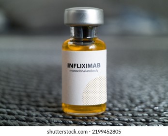 Infliximab Medical Bottle Of Injection Medication Used To Treat A Number Of Autoimmune Diseases Such As Crohn Disease, Ulcerative Colitis, Rheumatoid Arthritis, Ankylosing Spondylitis, Psoriasis