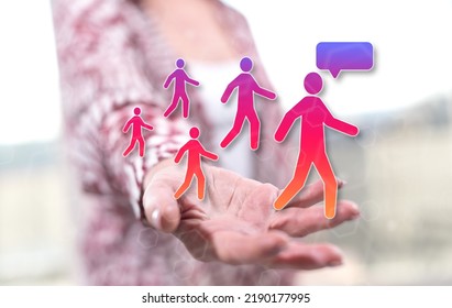 Influencer concept above the hand of a woman in background - Shutterstock ID 2190177995