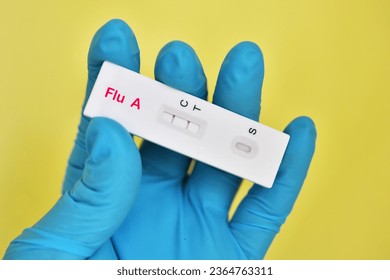 Influenza A virus positive test result by using rapid test device - Shutterstock ID 2364763311