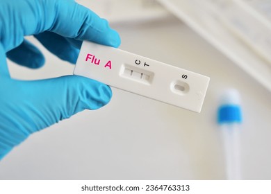 Influenza A virus positive test result by using rapid test device - Shutterstock ID 2364763313