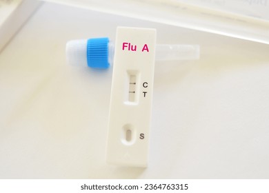 Influenza A virus positive test result by using rapid test device - Shutterstock ID 2364763315