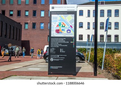 Information Billboard Of The UVA University Building At The Roeterseiland Campus At Amsterdam The Netherlands 2018