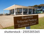 information board of Supreme Federal Court building in Brasilia, Brazil, External view. Supremo Tribunal Federal.