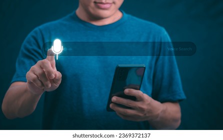 Information data search technology, search optimization, male hand using voice search, using the search bar function on your website, big data, automatic operation