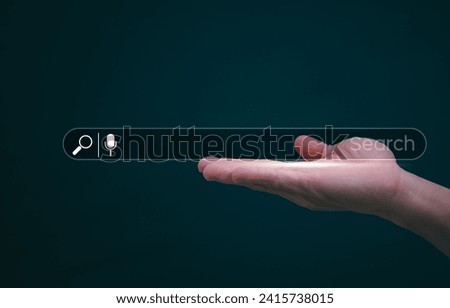 Information data search technology, search optimization, male hand using voice search, using the search bar function on your website, big data, automatic operation