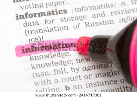 Information Dictionary Definition single word with soft focus