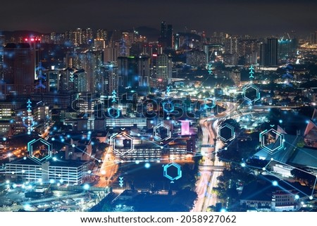 Similar – Foto Bild Die Skyline von Rio de Janeiro bei Nacht. Vom Aussichtspunkt des Zuckerhuts aus.