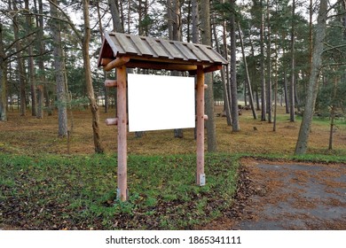 Information stand in the forest park. Place for inscriptions. Mock up. - Shutterstock ID 1865341111