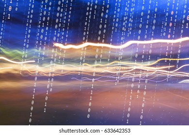 Information superhighway abstract binary numbers data travel on colorful bright artistic background.