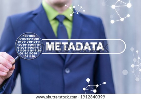 Information technology concept of metadata. Web meta data search. Digital security.