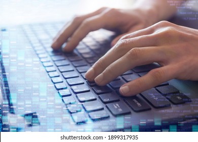 information technology in genetic research, bioinformatics concept, analysis dna software on laptop, dna test and genome map sequence