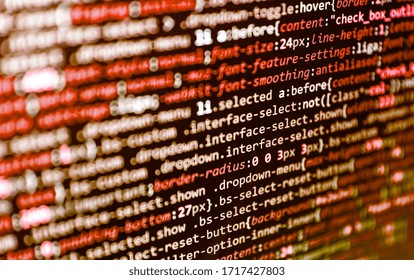 Information technology website coding standards for web design. Template of website, selective focus. Binary computer code background, abstract.