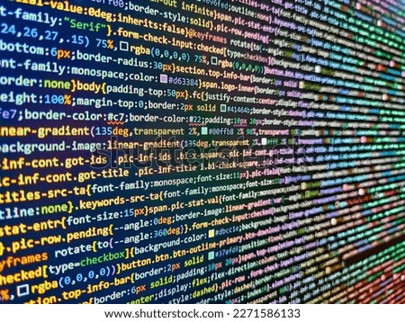Information technology website coding standards for web design Desktop PC monitor photo. Gibberish, dummy, lorem ipsum text. Search engine optimization for better rankings with anchor tags