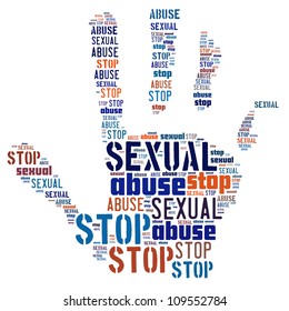 Info-text graphics Stop Sexual Abuse composed in Hand shape concept in white background