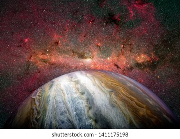 Infrared Milky Way (Spitzer Data) And Jupiter (Juno Mission). Elements Of This Image Furnished By NASA. 