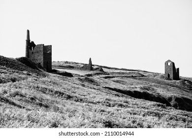 infrared old mine ruins near botallack cornwall england uk 