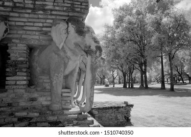 ์near infrared at Sukhothai Historical Park or Old Sukhothai City the very first capital city of Thailand
