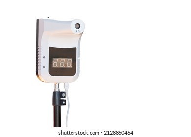Infrared Thermometer or Handheld Digital Thermometer stand isolated on white background with clipping path and Copy space for text