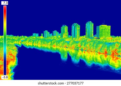Infrared thermovision image panorama of Zagreb, showing difference temperature 