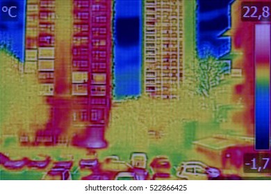Infrared thermovision image showing lack of thermal insulation on Residential building