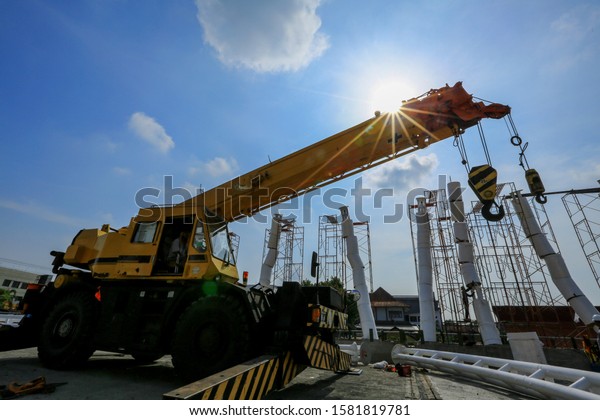 Infrastructure development in the construction of a\
bridge connecting the Gerilya-Sudirman road in the city of\
Purwokerto. Purwokerto,Banyumas,Central Java,Indonesia. December 6,\
2019.