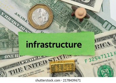 infrastructure.The word is written on a slip of paper,on colored background. professional terms of finance, business words, economic phrases. concept of economy. - Shutterstock ID 2178439671