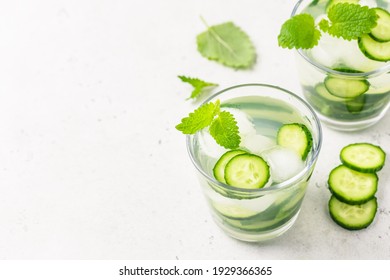 Infused Cucumber Iced Water. Space For Text, Top View.