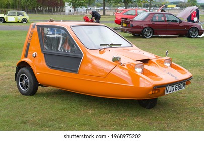 Ingilston, Lothian, Scotland - May 13th 2017: British Three Wheeler Bond Bug Car Aimed At The Youth.