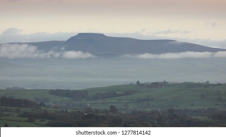 Ingleborough, North Yorkshire.morning Mists On Moody Winter Landscape