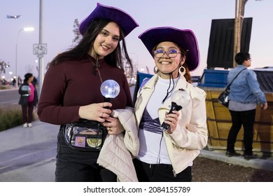Inglewood, Los Angeles, California, USA - November 28, 2021:  BTS fans, aka "ARMY", fashioning a BTS (Bangtan Boys) inspired outfit waiting for the Permission to Dance concert to begin SoFi Stadium