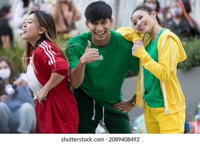 Inglewood, Los Angeles, California, USA - November 28, 2021:  Hip-hop Dancers Perform A Dance Cover Of The World Famous Kpop Group BTS In Front Of SoFi Stadium.