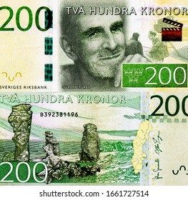 Ingmar Bergman Portrait From Swedish 200 Kronor 2015 Banknotes. 