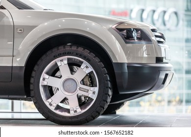 Ingolstadt, Bavaria/germany - 20 11 19: A Modern Audi Car In Front Of The Audi Car Factory In Ingolstadt Germany