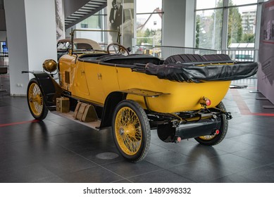 Ingolstadt, Germany - April 9, 2019: Audi 14/35 PS TYP C 'ALPENSIEGER' 1919 Open Touring Body (Phaeton) With Carbide-bulb Lighting System. Third Audi Model Type C Of 1911. Rear View.