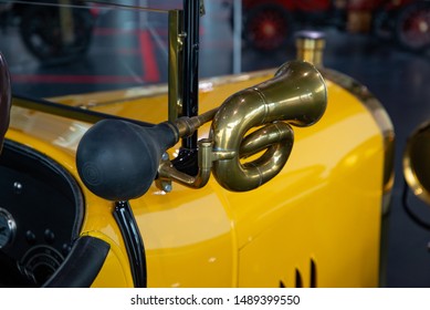 Ingolstadt, Germany - April 9, 2019: Audi 14/35 PS TYP C 'ALPENSIEGER' 1919 Open Touring Body (Phaeton) With Carbide-bulb Lighting System. Third Audi Model Type C Of 1911. Horn.