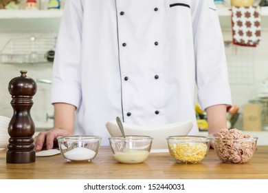 Ingredient Preparation By Chef For Making Of Tuna Spread Sandwich