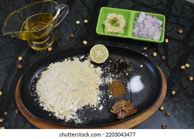 Ingredient Of Sattu Paratha Or Litti Stuffing Of Bihar. Include Sattu Powder, Salt, Lemon, Onion, Garlic, Pickle, Mustard Oil, Onion Seed. 