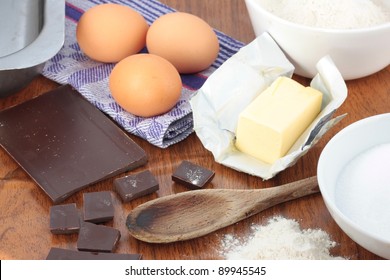 Ingredients For Baking A Chocolate Cake Or Chocolate Brownies.