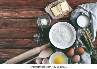 Ingredients Baking Flour Milk Eggs Butter Stock Photo 321535031 ...