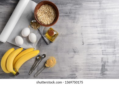 Ingredients For Banana Bread On Grey Table