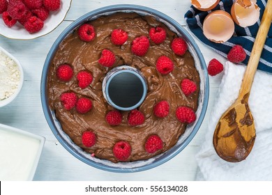 Ingredients For Chocolate And Raspberry Bundt Cake - Top View