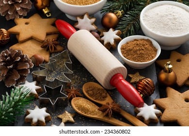 Ingredients For Christmas Baking And Cookies, Horizontal