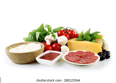 Ingredients For Cooking Pizza Isolated On White