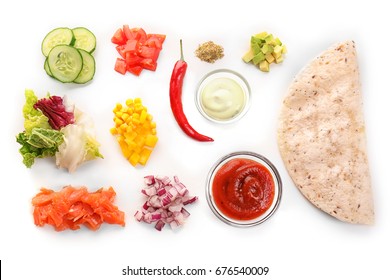 Ingredients For Fish Tacos On White Background