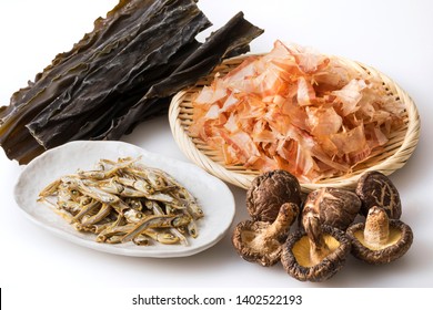 Ingredients of Japanese fish broth (Bonito Flakes,Dried kelp,Dried sardine,Dried shiitake mushroom)
