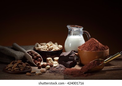 Ingredients To Make Chocolate: Cocoa Beans, Milk, Nuts, Sugar, Cocoa Powder