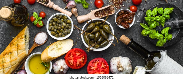 Ingredients For Mediterranean Food On Black Background